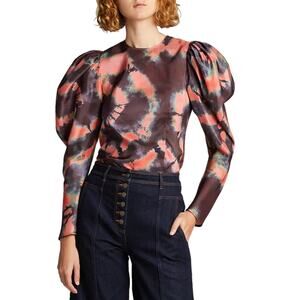Ulla Johnson Ora Tie Dye Puff Sleeve Blouse Silk 4 Statement Luxe Designer Chic